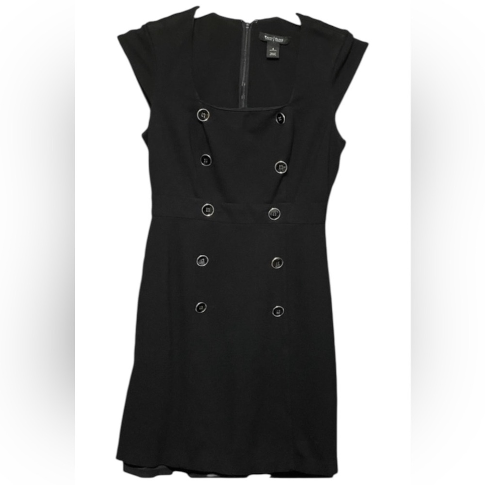 White House Black Market Black Sheath Dress Size 4 Double-Breasted Square Neck